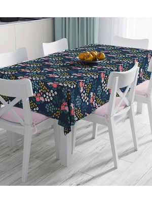 Rem Home Remhome Renkli Zeminde Onedraw Çizimli Çiçek Desenli Dijital Baskılı Masa Örtüsü 90 x 90 cm