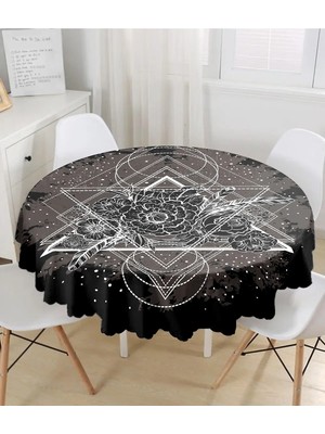 Rem Home Remhome Siyah Zeminde Beyaz Desenli Yuvarlak Masa Örtüsü - Çap 140CM 140 x 140 cm