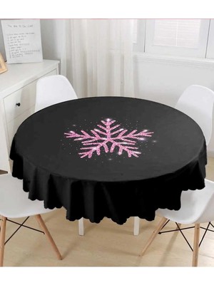 Rem Home Remhome Siyah Zeminli Pembe Renkli Kartanesi Desenli Dijital Baskılı Modern Yuvarlak Masa Örtüsü - Çap 140CM 140 x 140 cm