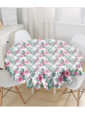 Rem Home Remhome Mint Yeşili Çöl Bitkisi Modern Yuvarlak Masa Örtüsü - Çap 140 cm 140 x 140 cm