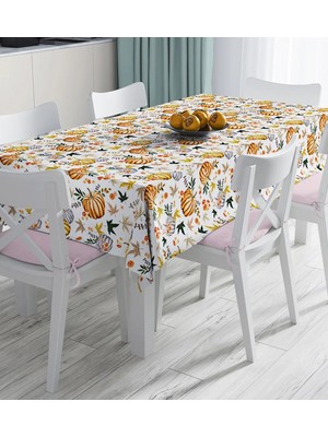 Rem Home Remhome Beyaz Zemin Üzerinde Bal Kabağı Desenli Dijital Baskılı Masa Örtüsü 90 x 90 cm
