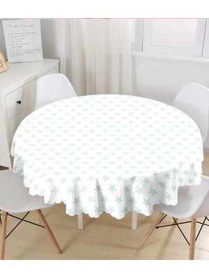 Rem Home Remhome Bulut Mavi Yıldız Yuvarlak Masa Örtüsü - Çap 140CM 140 x 140 cm