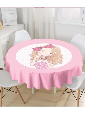 Rem Home Remhome Fashion Girl Dijital Baskılı Modern Yuvarlak Masa Örtüsü Çap 140 cm 140 x 140 cm