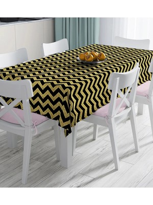 Rem Home Remhome Siyah Zeminde Gold Kalp Desenli Dijital Baskılı Masa Örtüsü 90 x 90 cm
