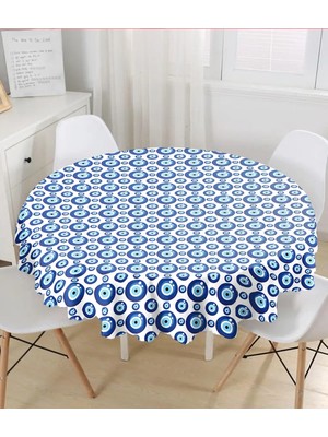 Rem Home Remhome Nazar Boncuğu Motifli Dijital Baskılı Modern Yuvarlak Masa Örtüsü - Çap 140CM 140 x 140 cm