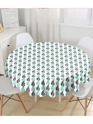 Rem Home Remhome Renkli Yapraklar Dijital Baskılı Yuvarlak Masa Örtüsü - Çap 140CM 140 x 140 cm