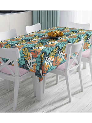 Rem Home Remhome Renkli Zemin Üzerinde Onedraw Çizimli Yaprak Motifli Dijital Baskılı Masa Örtüsü 90 x 90 cm