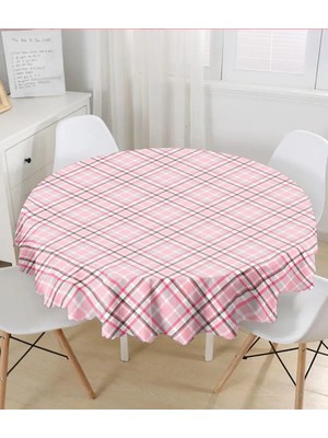 Rem Home Remhome Renkli Zemin Üzerinde Ekose Desenli Dijital Baskılı Modern Yuvarlak Masa Örtüsü  Çap 140CM 140 x 140 cm