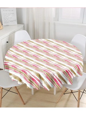 Rem Home Remhome Beyaz Zemin Üzerinde Renkli Soyut Desenli Yuvarlak Masa Örtüsü - Çap 140 cm 140 x 140 cm