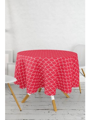 Rem Home Remhome Kırmızı Renkli Özel Tasarım Dijital Baskılı Yuvarlak Masa Örtüsü - Çap 140CM 140 x 140 cm