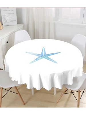 Rem Home Remhome Beyaz Zemin Üzerinde Renkli Deniz Atı Desenli Dijital Baskılı Yuvarlak Masa Örtüsü - 140 x 140 cm