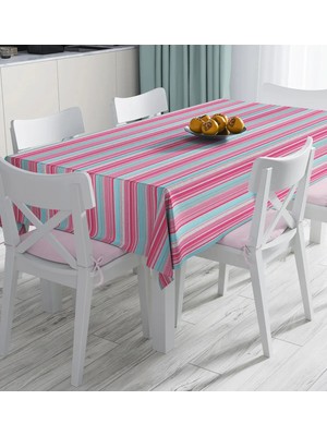 Rem Home Remhome Pembe Mavi Düz Çizgiler Özel Tasarım Dijital Baskılı Masa Örtüsü 90 x 90 cm