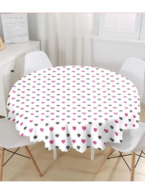 Rem Home Remhome Sevgililer Günü Temalı Özel Tasarım Dijital Baskılı Modern Yuvarlak Masa Örtüsü - Çap 140CM 140 x 140 cm