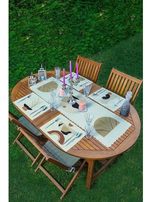 Rem Home Remhome 4+1 Krem Zeminli Etnik Tasarımlı Amerikan Servis & Runner Seti