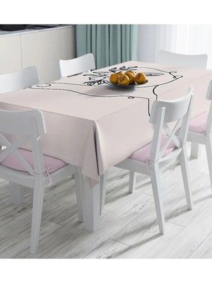Rem Home Remhome Renkli Zemin Üzerinde Onedraw Çizimli Bayan Silüeti Dijital Baskılı Masa Örtüsü 90 x 90 cm