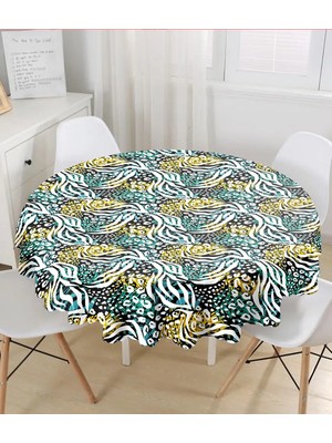 Rem Home Remhome Soyut Geometrik Baskılı Özel Tasarım Yuvarlak Masa Örtüsü - Çap 140CM 140 x 140 cm