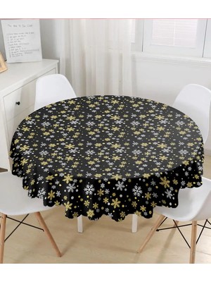 Rem Home Remhome Siyah Zemin Üzerinde Gold Detaylı Kartanesi Desenli Yuvarlak Masa Örtüsü - Çap 140CM 140 x 140 cm