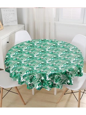 Rem Home Remhome Mint Yeşili Kavaniçe Motifli Yuvarlak Masa Örtüsü - Çap 140CM 140 x 140 cm