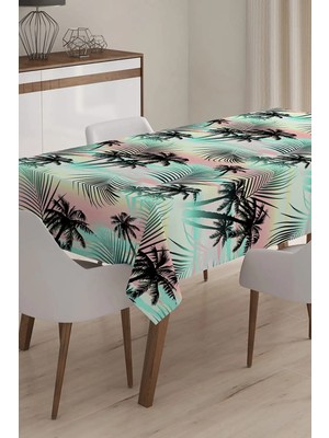 Rem Home Remhome Modern Palmiye Desenli Dijital Baskılı 3D Masa Örtüsü - 140 x 180 cm