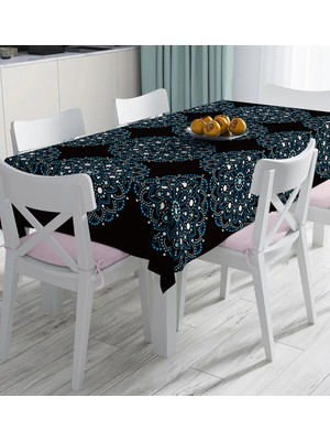 Rem Home Remhome Siyah Zeminde Mavi Boncuklu Mandala Dijital Baskılı Masa Örtüsü 90 x 90 cm