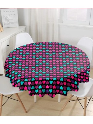 Rem Home Remhome Siyah Zeminde Kalpler Özel Tasarımlı Yuvarlak Masa Örtüsü - Çap 140 cm 140 x 140 cm