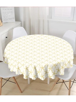 Rem Home Remhome Renkli Zeminli Deniz Yıldızı Desenli Dijital Baskılı Modern Yuvarlak Masa Örtüsü - Çap 140CM 140 x 140 cm