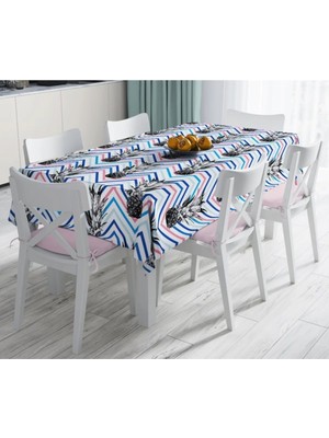 Rem Home Remhome Zigzag Zeminde Ananaslar Dekoratif Leke Tutmaz Masa ÖRTÜSÜ-120X140 cm 90 x 90 cm