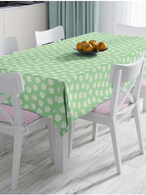 Rem Home Remhome Yeşil Zemin Papatya Özel Tasarımlı Dijital Baskılı Modern Masa Örtüsü 90 x 90 cm