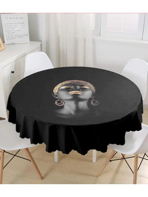 Rem Home Remhome Siyahi Kadın Özel Tasarımlı Modern Yuvarlak Masa Örtüsü - Çap 140CM 140 x 140 cm