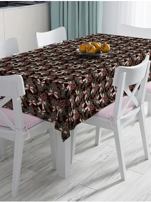 Rem Home Remhome Kahve Zemin Kozalak Tasarımlı Dijital Baskılı Dekoratif Masa Örtüsü 90 x 90 cm