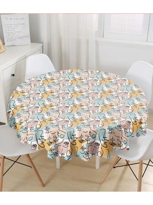Rem Home Remhome Botanik Portre Basklı Yuvarlak Masa Örtüsü - Çap 140CM 140 x 140 cm
