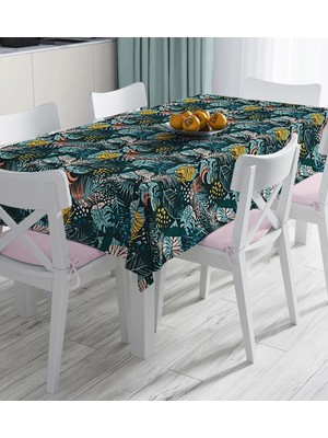 Rem Home Remhome Siyah Zeminde Renkli Yaprak Desenli Dijital Baskılı Masa Örtüsü 90 x 90 cm
