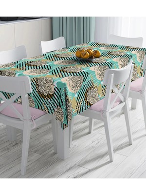 Rem Home Remhome Renkli Zemin Uzerinde Onedraw Çizimli Dijital Baskılı Masa Örtüsü 90 x 90 cm