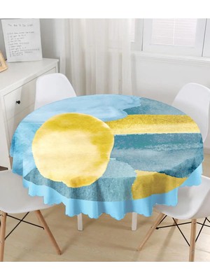 Rem Home Remhome Renkli Zeminde Oval Çizimli Dijital Baskılı Modern Yuvarlak Masa Örtüsü - Çap 140CM 140 x 140 cm
