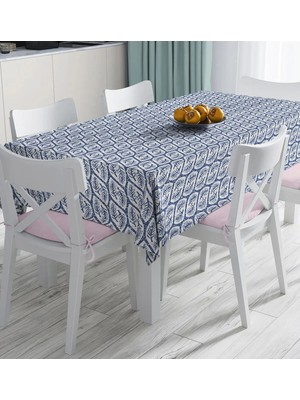 Rem Home Remhome Lacivert Zeminde Beyaz Yapraklı Dijital Baskılı Masa Örtüsü 90 x 90 cm