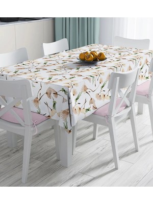 Rem Home Remhome Beyaz Zemin Üzerinde Çiçek Desenli Dijital Baskılı Masa Örtüsü 90 x 90 cm