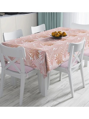 Rem Home Remhome Pembe Tropik Yaprak Motifli Özel Tasarım Dijital Baskılı Masa Örtüsü 90 x 90 cm