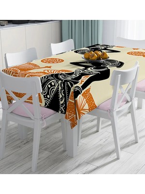 Rem Home Remhome Etnik Desen Zeminli Afrika Kadın Motifli Dijital Baskılı Masa Örtüsü 90 x 90 cm