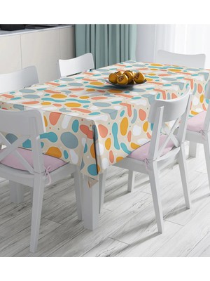 Rem Home Remhome Hardal Zemin Üzerinde Onedraw Çizimli Oval Desenler Dijital Baskılı Masa Örtüsü 90 x 90 cm