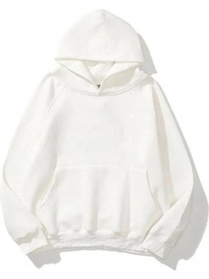 Hace Bazaar 3 Iplik Pamuklu   Kapşonlu Sweetshirt - Beyaz -