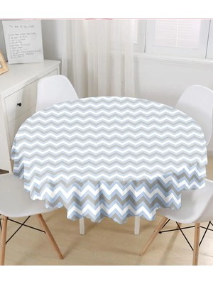 Rem Home Remhome Mavi Gri Zigzag Desenli Dijital Baskılı Yuvarlak Masa Örtüsü - Çap 140CM 140 x 140 cm