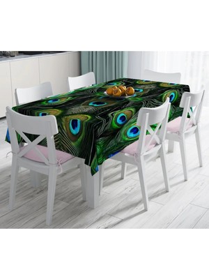 Rem Home Remhome Koyu Zeminde Renkli Tüyler Özel Tasarımlı Dekoratif Leke Tutmaz Masa ÖRTÜSÜ-120X140 cm 90 x 90 cm