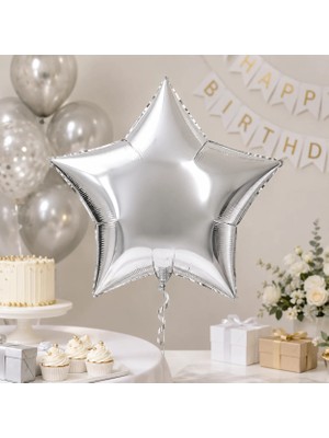 Dodomar Gümüş Yıldız Folyo Balon 18 Inç 45 cm Doğum Günü Parti Süsü Dekorasyon Balonu