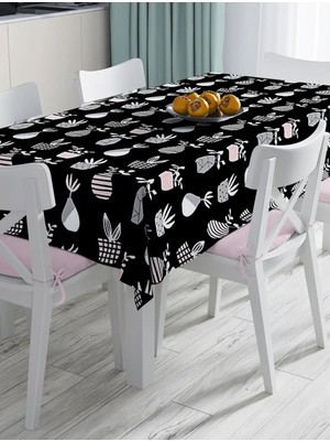 Rem Home Remhome Siyah Zemin Vazo Desenli Dijital Baskılı Modern Masa Örtüsü 90 x 90 cm
