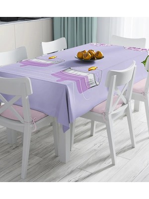 Rem Home Remhome Renkli Zemin Üzerinde Mum Desenli Çiçek Motifli Dijital Baskılı Masa Örtüsü 90 x 90 cm