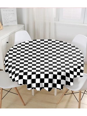Rem Home Remhome Siyah Beyaz Dama Desenli Özel Tasarım Yuvarlak Masa Örtüsü - Çap 140CM 140 x 140 cm