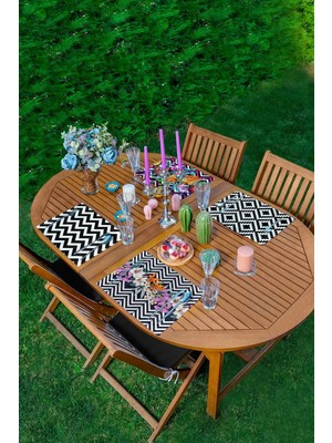 Rem Home Remhome 4'lü Geometrik Zigzag Zeminli Gül Motifli Amerikan Servis Seti
