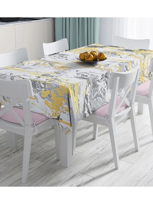Rem Home Remhome Gri Zemin Üzerinde Gold Detaylı Soft Çizim Desenli Dijital Baskılı Masa Örtüsü 90 x 90 cm