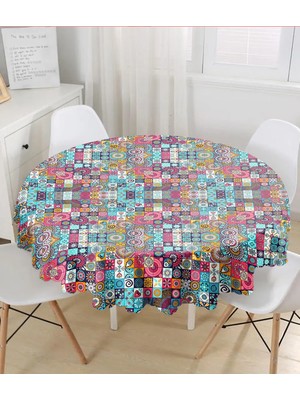 Rem Home Remhome Mozaik Desenli Özel Tasarım Yuvarlak Masa Örtüsü - Çap 140CM 140 x 140 cm