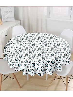 Rem Home Remhome Nazar Boncuklu Dijital Baskılı Özel Tasarım Yuvarlak Masa Örtüsü - Çap 140 cm 140 x 140 cm